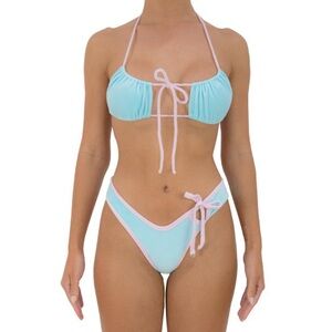 NEW HEART OF SUN Ocean Club Terry Cloth Bikini Set Aqua and Pink Size Small